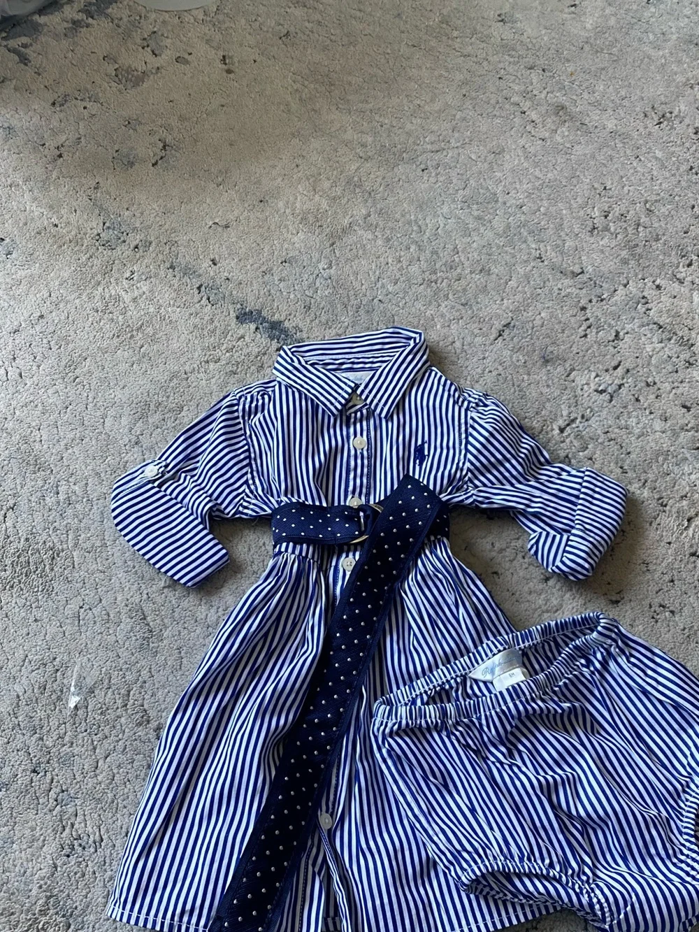 Striped Blue & White Button-Down Dress with Matching Bloomers Sz 6M